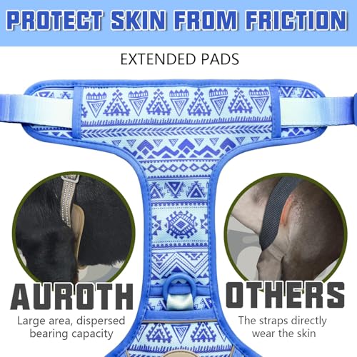 Tactical Dog Harness Medium Sized Dog No Pull Adjustable Dog Vest (Tribal Patterns-Blue / M(Neck:16-22",Chest:22-33"),35-50 lbs)