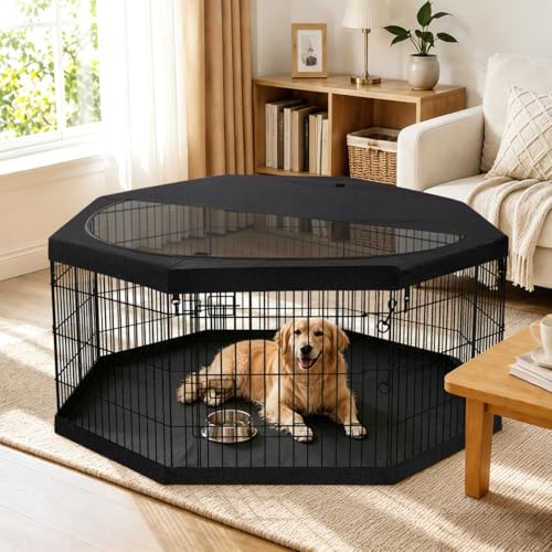 Foldable Metal Dog Exercise Pen (Black / 36''H)
