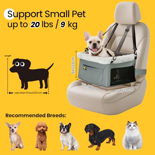 Dog Car Seat Booster (Grey / 1 Pack-Small Dogs under 20lbs)