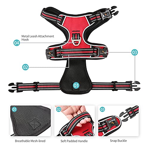 Dog Harness Reflective Front Clip Vest with Control Handle (M / Red)