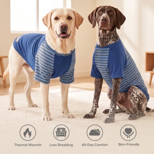 2Pack Dog Sweater with Sleeves Fleece Shirt for Large Dogs (2XL (50-75lbs) / 02# Blue+Stripe)
