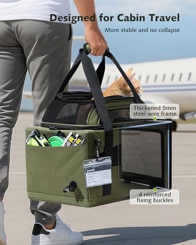 Top Expandable Airline Approved Pet Carrier for Cats (Olive Green)
