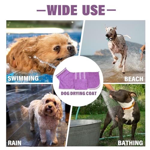 Dog Bathroowel Dog Drying Coat Microfiber Absorbent Fast Drying Robes (Purple / Small)