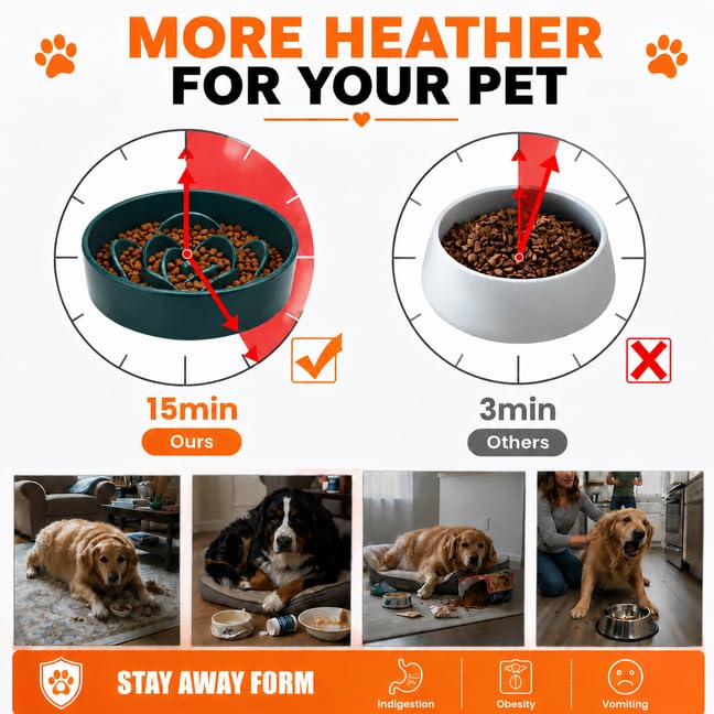 8.66 in Dog Bowl Ceramic Slow Feeder for Medium Large Dogs (Black / 8.66in)