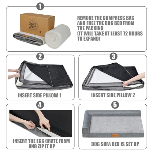 Orthopedic Large Dog Bed Washable Pet Sofa Bed 56''X40''Grey (Grey / 56"L x 40"W x 3.5"Th)