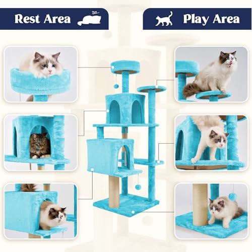 58.5inch Large Cat Tree Tower Condo for Indoor Cats (58.5in / Peacock blue)