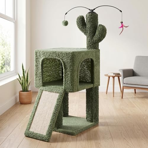 32" Cactus Cat Tree for Indoor Cats (Green / 32'')