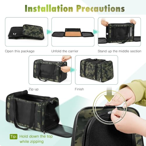 25lbs Cat Carrier Lightproof Soft Sided Pet Carrier for Large Cat (17.5"L x 11.0"W x 11.0"H / Black Camouflage（No Privacy Curtain))