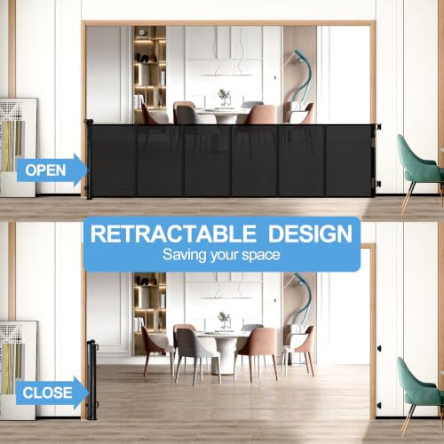 Retractable Baby Gate (Black / 33x165 Inch)