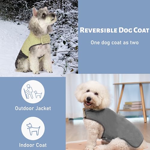 Sherpa Dog Coat Reversible Dog Jackets for Small Dogs (Medium (10-15lbs) / Khaki)