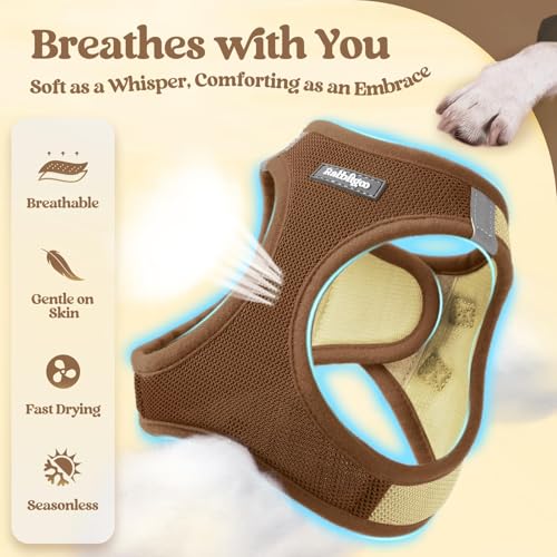 Dog Harness Medium Sized and Leash Set (Brown & Beige / M (chest: 16 - 18.5"))