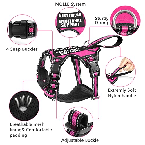 Service Dog Vest No Pull Dog Harness with 7 Dog Patches (Large / Rose Pink)