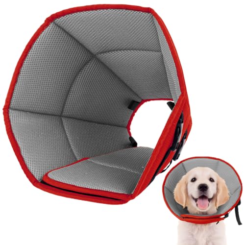 Dog Cone Collar Soft Cone for Medium Dogs After Surgery Adjustable Elizabethan Collar for Dogs to Stop Licking Wounds (Red / M(Neck Girth:11.02"-14.17"))