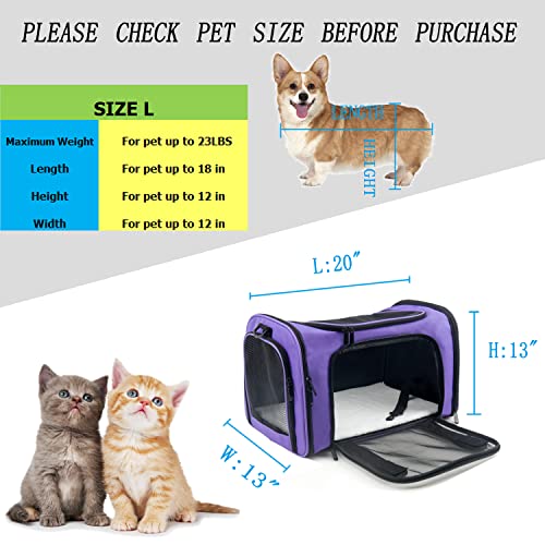 Soft Sided Carrier for Small Medium Cats Dogs (20.0"L x 13.0"W x 13.0"H / Purple)