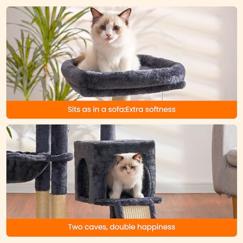 Cat Tree with Cat Self Groomer Brush (42.5 inch / Smoky Gray)