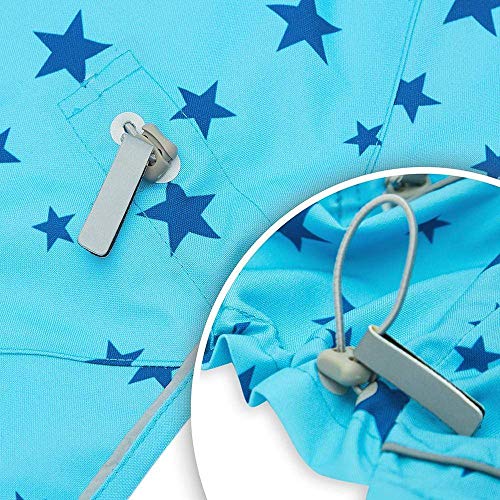 16" Star Prints Lightweight Reflective Waterproof Dog Raincoat with Hood & Harness Hole (16 Inch / 2-legged - Blue, Star Prints)