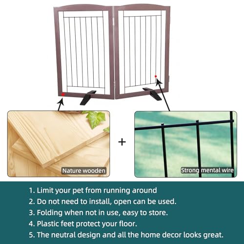 Freestanding Dog Fence Indoor (Brown / 【2 Panels】40''w x 32''h)