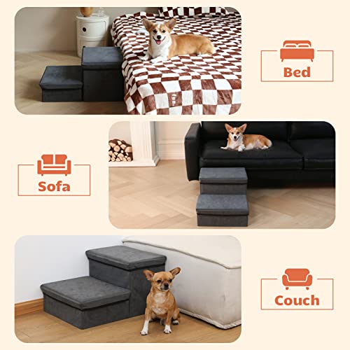 Foldable Dog Stairs with Storage (Dark Gray Suede)