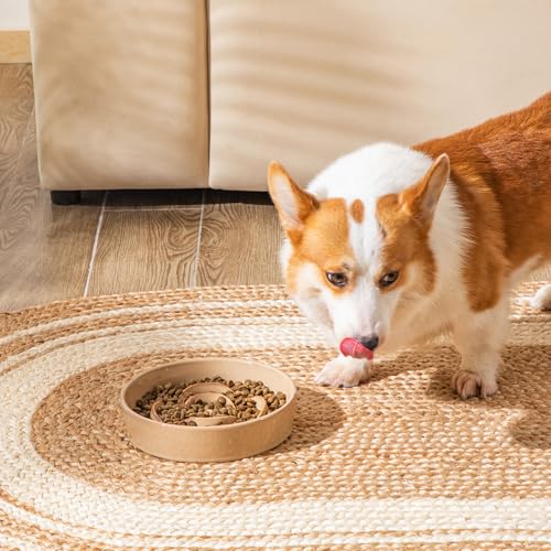 Ceramic Slow Feeder Dog Bowl (M - 1.5 Cups / Khaki)