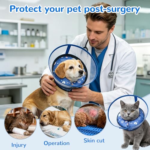 Inflatable Dog Cone Collar with Anti (Starry Sky / M(Neck:6.5-9''))