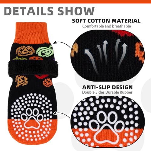 Anti Slip Halloween Dog Socks to Prevent Licking Paws (Halloween Black / Medium (4 Pack))