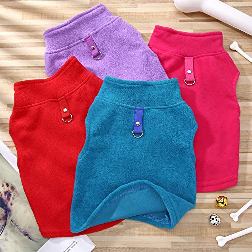 4 Pcs Stretch Fleece Dog Sweater (Purple, Blue, Rose, Red / XL)