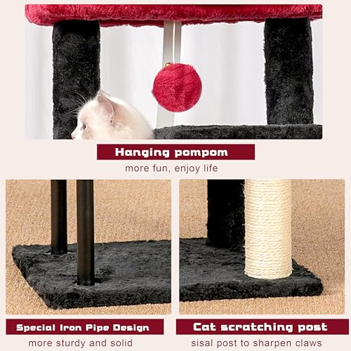 Cat Tree 43.3'' Cat Tower with Hammock for KittensGCT004SBR (43.3 inches / Black and red)