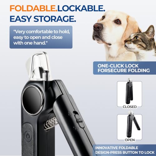2-in-1 Dog Nail Clippers Grinder, HRC-48 Deep-U Blade for Thick Nails, LED