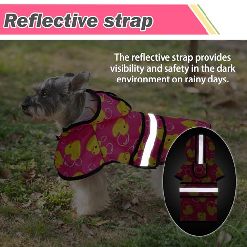 Dog Raincoat Hooded Slicker Poncho with Leash Hole (M:15-20lbs / Pink Duck)