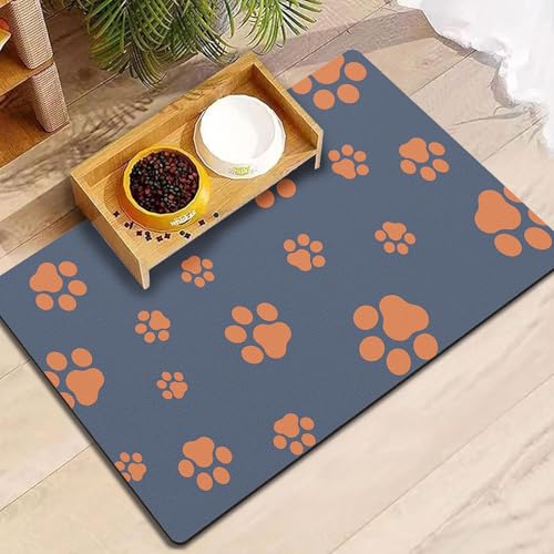 Pet Feeding Mat Dog Cat Food Mat Absorbent No Stains Quick Dry Rubber Bottom Anti (BLUE-JY / 16"×24")