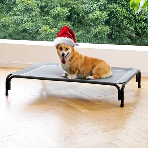 Elevated Dog Bed Raised Outdoor Dog Cot for Medium Dogs (M-35.4"L×25.6"W×7.9"Th / Grey)