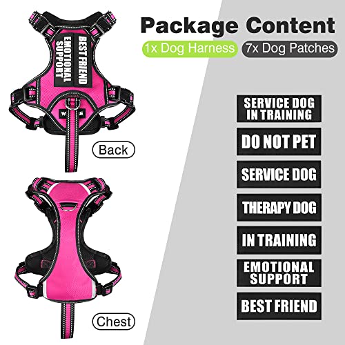 Service Dog Vest No Pull Dog Harness with 7 Dog Patches (Large / Rose Pink)
