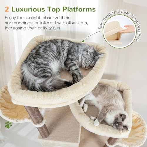 Cat Tree Tower for Indoor Cats Large Adult (Beige / XXL)