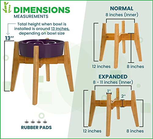 Dog Bowl Stand for Mid (Height: 12" / Width: Adj. 7"-10" / Bamboo-BM)