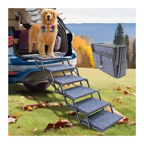 Extra Wide Dog Ramp for Car Truck and SUV Dog Stairs for Large Dogs Folding Pet Stairs with Non (Wide 6 Steps)