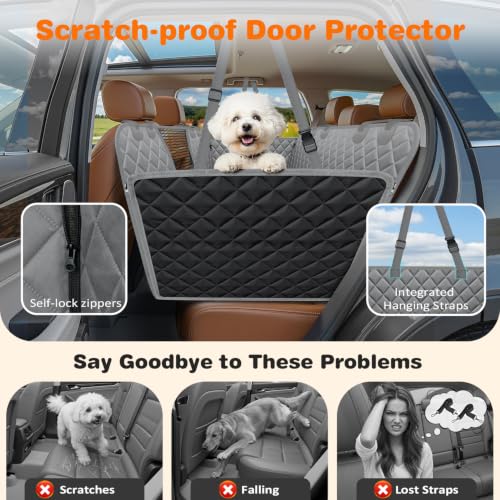 4 in 1 Dog Car Seat Cover for Back Seat (Grey / Standard - 54" Length)