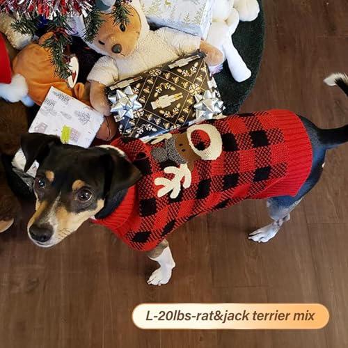 Dog Christmas Sweater for Small Dogs with Red Buffalo Plaid Reindeer (Large (11-19lbs) / Christmas)
