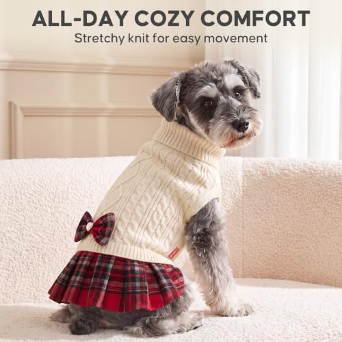 Dog Sweater Dress for Small Dogs Turtleneck Thick Knit Pullover (Small (4-9lbs) / 01# Beige)