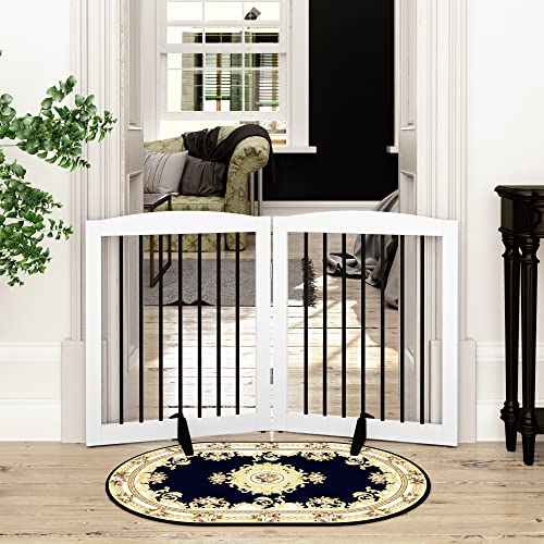 Freestanding Pet Gate for Dogs (24" Height-2 Panel / White & Black)