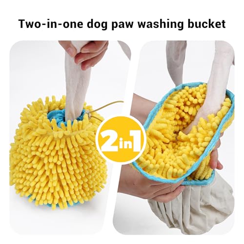 2-in-1 Dog Paw Cleaner & Dryer Cup with Built-In Towel, Portable Pet Foot Cleaning Washer for Mud, Dirt, Sand, and Water, Machine Washable, Foldable Design for Travel (S) (S)