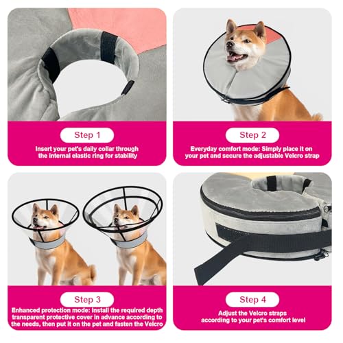 Sponge Core Dog Cat Cone Collar for After Surgery Recovery (L (Neck: 11"-14") / Grey+Pink)