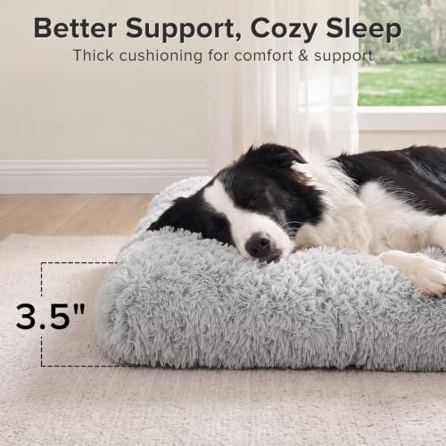 Large Dog Bed Crate Pad (35.0"L x 23.0"W x 3.5"Th / Light Grey)