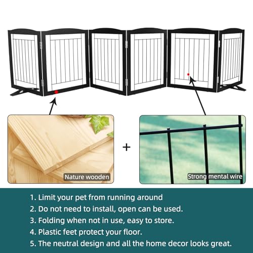Freestanding Dog Fence Indoor (Black / 【6 Panels】120''w x 24''h)