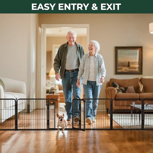 Dog Gate Extra Wide Adjustable for Openings Up to 46" (Black / Up to 46" W【1 Panel + 1 Door】 / 24"H)