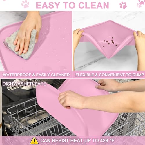Waterproof Silicone Pet Food Mat with Raised Edge for Dog & Cat (Pink / 24"L x 16"W)