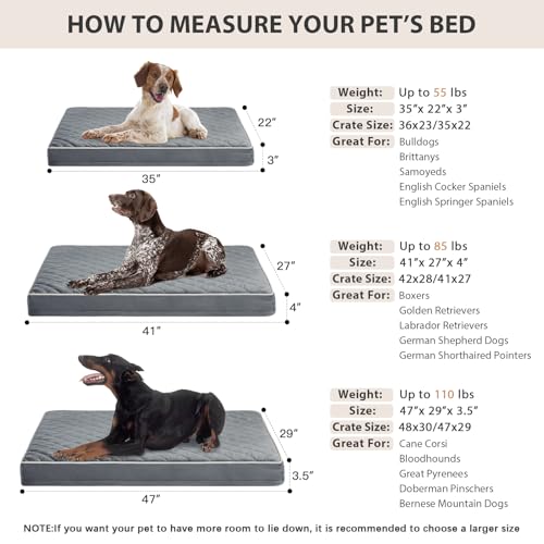 Orthopedic Waterproof XL Dog Bed for Crate Cozy Sleep (Grey / 41"L x 27"W x 4"Th)