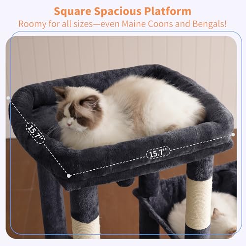 Heavy Duty Cat Tree with Large Base for Large Indoor Cats HCT026G (Smoky Gray / L)