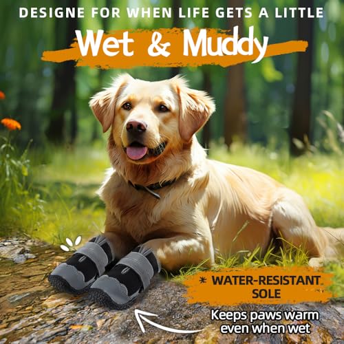Dog Boots for Large Dogs (Light Black / Width 1.57 Inch)