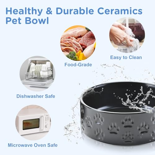 Elevated Dog Bowls Ceramic (6.1 in - 3.6 cups / Paw Black)