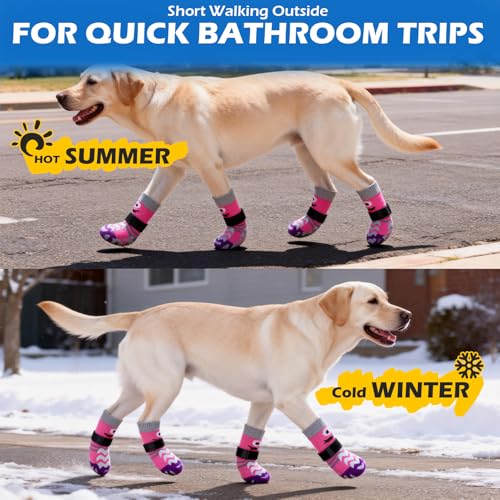 Dog Socks to Prevent Licking Paws with Grippers for Hardwood Floors Anti Slip (Small / Pink)
